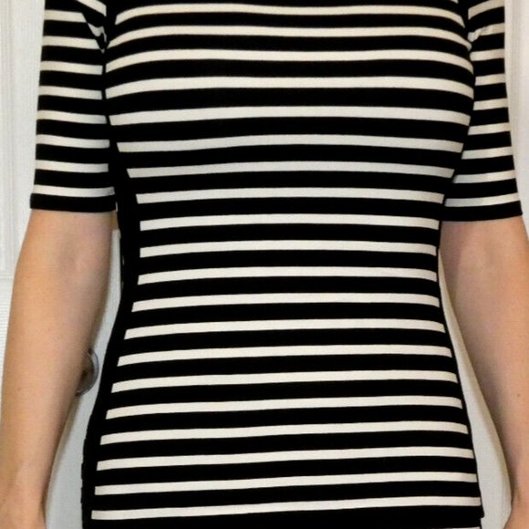 WHBM Top Black White Stripes Fitted Knit Casual or Work Long Womens size XXS - Picture 2 of 13